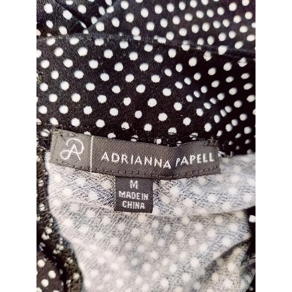 Adrianna Papell Long Sleeve Polka Dot Black White Smocked Ruffle Neck Top M - Picture 6 of 9